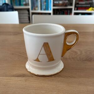Anthropologie White and Gold Monogram Mug